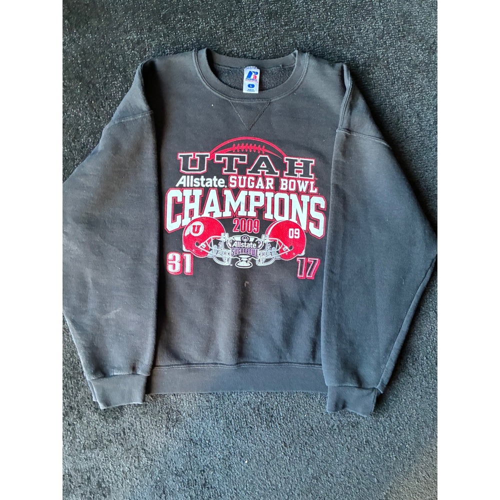 Russell Athletic Utah Utes 2009 Sugar Bowl Champions Sweatshirt Mens L Black